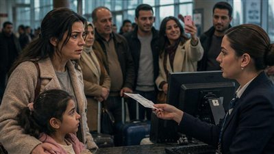 في المطار الموظفة وقفتني