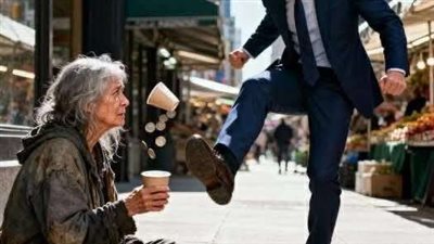 مليونير حديث الثراء دفع امرأة مسنة في السوق